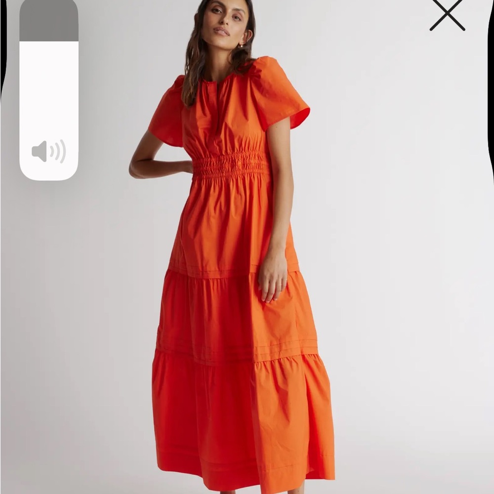 Elegant and easy, geranium red/orange Maxi Dress, worn& washed once.